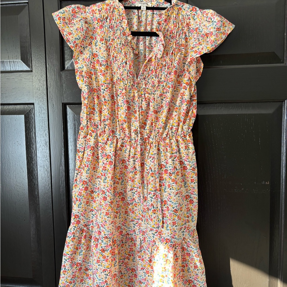 Umgee Cream Floral Ruffled Midi Dress with Multicolor Blooms